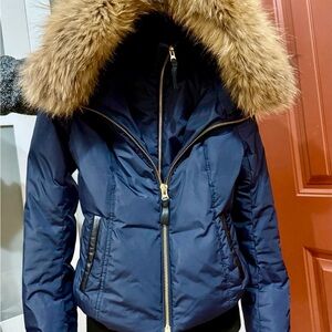 MACKAGE Navy Puffer Jacket with Raccoon Fur Collar